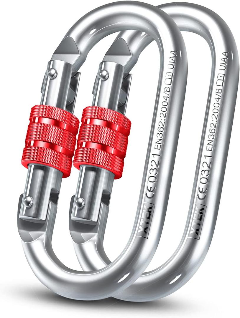 Carabiner Clip  UIAA Certified 25 kN 5620 LB, Large Heavy Duty Carabiners for Climbing: Oval-Shape, Screw Locking Steel Caribeener Clips, Hammocks, Hiking, Camping  Durable & Tested