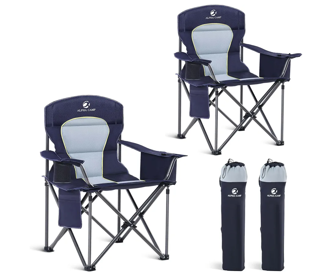 LET'S CAMP Oversized Folding Camping Chair Portable Outdoor Heavy Duty Padded Chairs Lawn Chair with Cup Holder, Storage Pocket and Cooler Bag, Supports 450LBS, for Camp, Travel, Picnic,2 Pack(Blue) LET'S CAMP Oversized Folding Camping Chair Portable Outdoor Heavy Duty Padded Chairs Lawn Chair with Cup Holder, Storage Pocket and Cooler Bag, Supports 450LBS, for Camp, Travel, Picnic,2 Pack(Blue)
