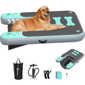 Inflatable Dog Boat Ramp for Dogs Up to 240 lbs, Inflatable Dock Floating Platform with Anti-Slip EVA Foam Safe & Easy Water Access, Dog Ramp for Boat, Pools, Lakes, Boats, Docks, Green