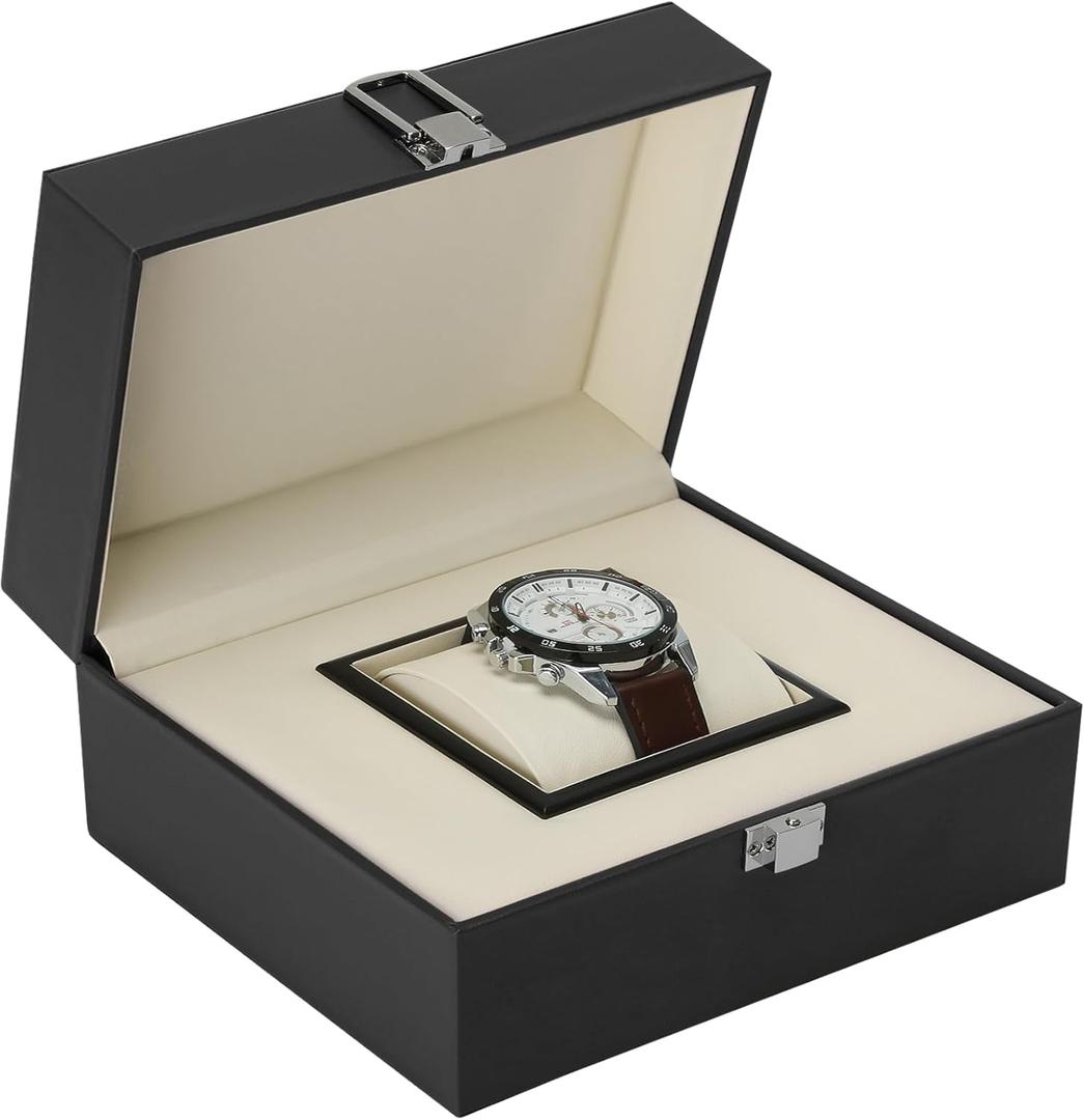 Noble Large Single Watch Gift Box for Men Women, PU Leather Big Watch Case, Luxury Travel Watch Storage Boxes Wristwatch Display Holder Cases with Removable Soft Pillow (Black)