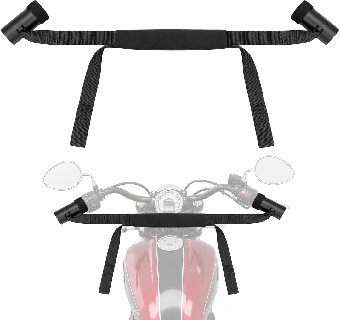 Dreyoo Motorcycle Handlebar Tie Down Straps for 32" Bars, Adjustable Bar Harness with Iron Cups, Transport Securing Strap for Motorcycles, Mopeds, Scooters & Bikes with Fairings