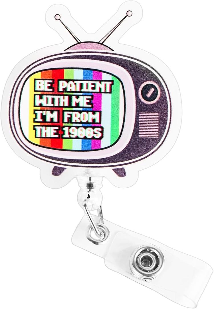 Funny Nurse Badge Reel, Be Patient with Me I'm from The 1900s Vintage TV Design Retractable Nursing ID Badge Holder with Alligator Clip for Nurses Doctors Teachers Office Staff Work Gift