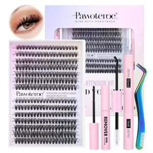 Pawotence Lash Extension Kit DIY 280pcs Individual Lash Clusters Kit 30D 40D Cluster Eyelash Extensions Kit with Bond and Seal, Remover, Tweezers for Self Use (30D&40D, 9-16mm, All Kit)