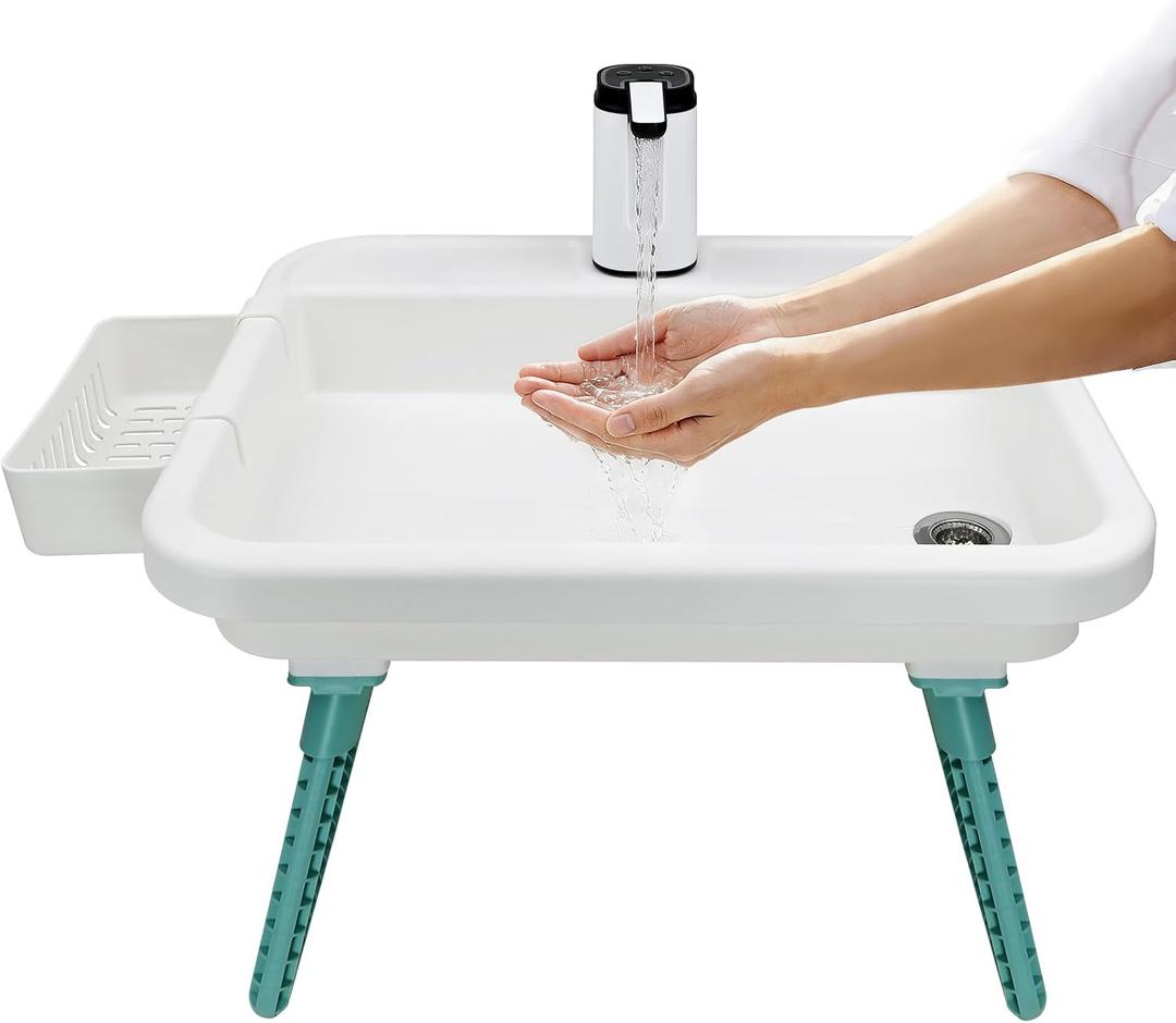 Portable Camping Sink & Lightweight Hand Wash Station - No Plumbing Needed, Electric Water Pump, One-Click Operation, Easy Setup for RV, Backyard, Pottery Studio, Kids' Activities, Large