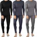 VZV 3 Set Thermal Underwear for Men Fleece Lined Long Johns Mens Thermals Top and Bottom Set Base Layer for Cold Weather (Medium, Black, Charcoal Grey, Grey)