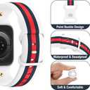 Designer Band with Charms Decor Compatible with Apple Watch Band 38mm 40mm 41mm 42mm 44mm 45mm 46mm 49mm Women Men, Stylish Silicone Sport Wristbands for iWatch Series 10 9 8 7 6 5 4 3 2 1 SE Ultra (White/Blue/Red with Cross)