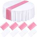 Tudomro 8 Pcs White and Light Pink Round Plastic Tablecloth and Satin Table Runner Set 84 Inch Round Covers 12 x 108 Inch Table Runners for Wedding Birthday Party Baby Shower Anniversary (White, Light Pink)