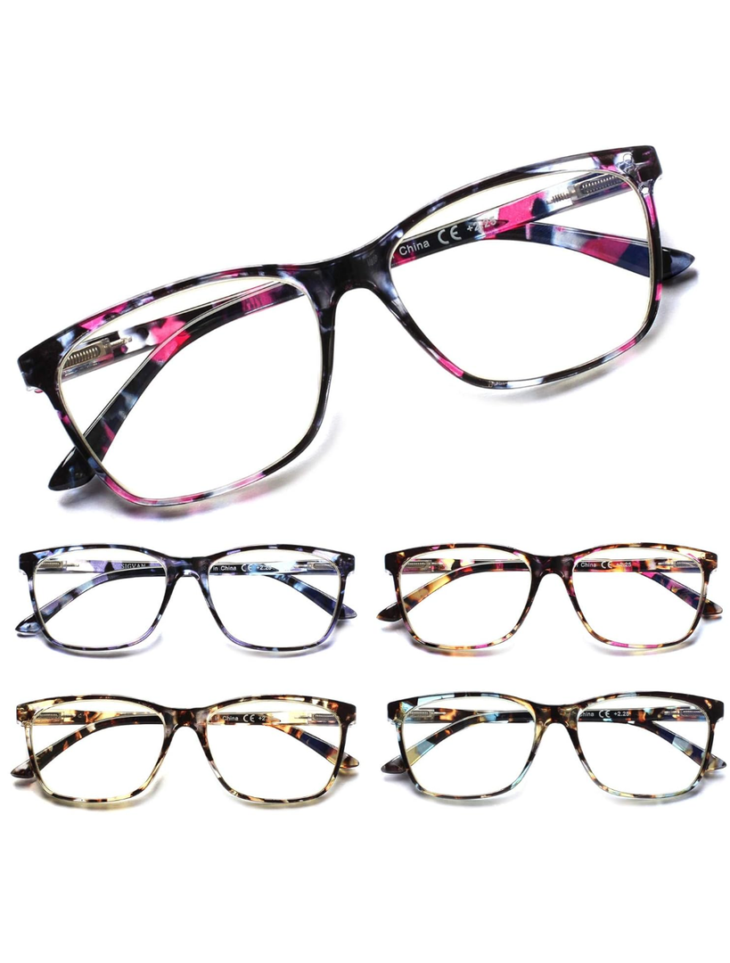 Fetrrc Ladies Reading Glasses Blue Light Blocking Spring Hinge Fashion Pattern Print Eyeglasses for Women,+2.5