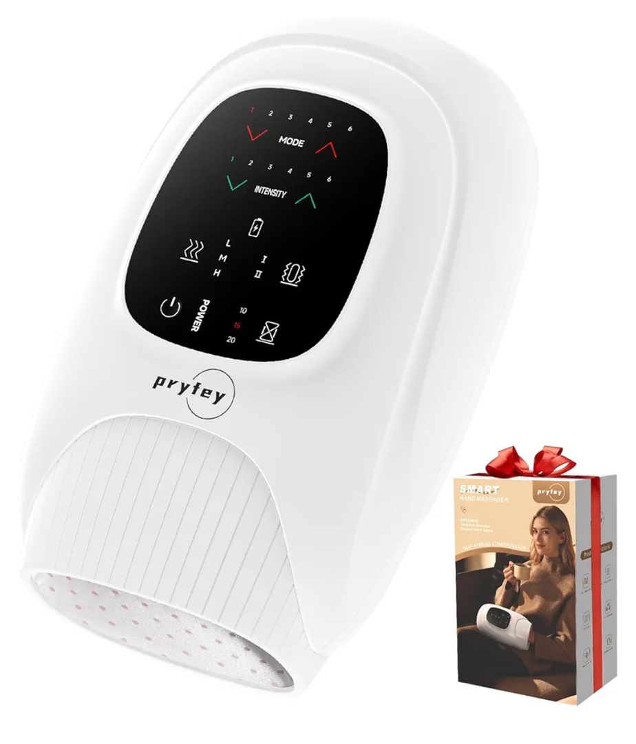 pryfey Hand Massager, 9 Modes 9 Intensities Hand Massage, Cordless Hand Massager for Arthritis and Carpal Tunnel, Gift for Christmas Men Women Parents Relaxation at Office,White