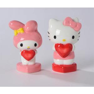 Hello Kitty and My Melody Heart Salt and Pepper Set, 4.25" L x 2" W x 3.25" H Created by Blue Sky Clayworks