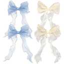 8 PACK Light Blue and Champagne Big Ribbon Hair Bows,Large Hair Accessories,Oversized Long-tail Hair Clips for Women and Girls Hair Styling Accessories.