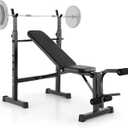 Goplus Adjustable Olympic Weight Bench Barbell Rack Set, Foldable Workout Bench Press Set with Leg Developer, Squat Rack, Home Gym Flat Incline Decline Weight Lifting Strength Training