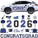 2026 Graduation Car Magnets Decorations Congrats Grad Car Magnets Stickers Blue and Black Graduation Car Decorations for Cars Metal Surface Fridge Garage Mailbox Graduation Party Supplies