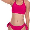 Beautikini Period Swimwear for Teens Two Piece Menstrual Leakproof Swimsuit Halter Bikini Set Bathing Suits for Girls Women (Small, Raspberry Sorbet)