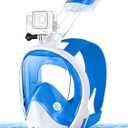 Greatever Full Face Snorkel Mask, Snorkeling Gear for Adults with Latest Dry Top Breathing System and Detachable Camera Mount, Foldable Snorkel Mask Adult, Snorkels Anti-Fog & Anti-Leak (Small-Medium, White Blue)