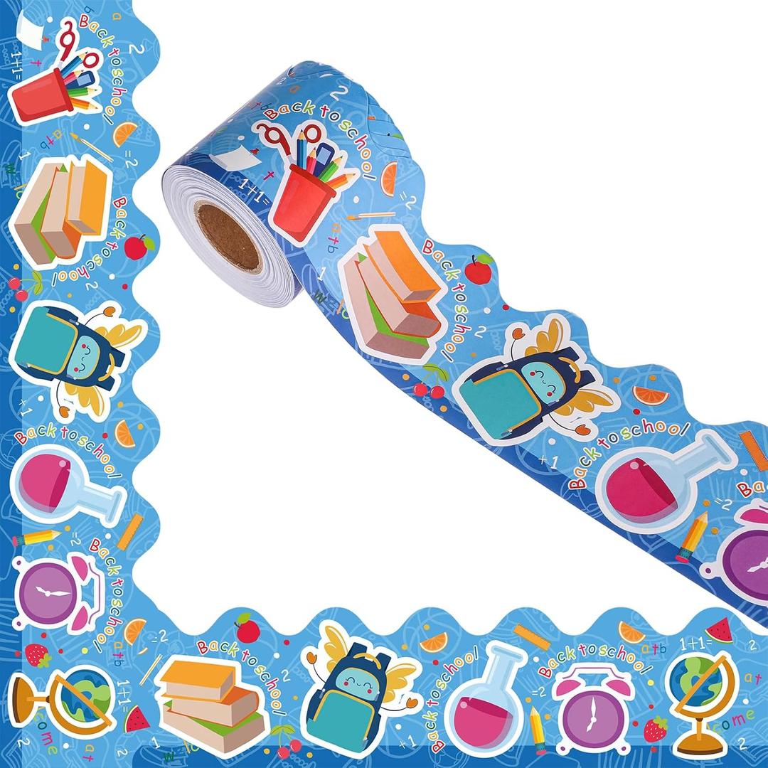 1 roll 65.62 Feet Welcome Back to School Bulletin Board Border Stickers, Bulletin Board Trim Classroom Decorations for Term Begins (Blue)