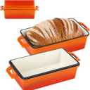 Enameled Cast Iron Loaf Pan with Lid, Best Bread Oven, Bread Loaf Pans for Baking Homemade Sourdough Bread 9x5, 2 Piece set, Flame