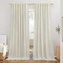 NICETOWN Thick Linen Boho Curtains for Living Room, Rod Pocket & Back Tab Semi Sheer Drapes Privacy Assured with Light Filtering Linen Blend for Living Room/Bedroom, Off White, W55 x L95, 1 Pair