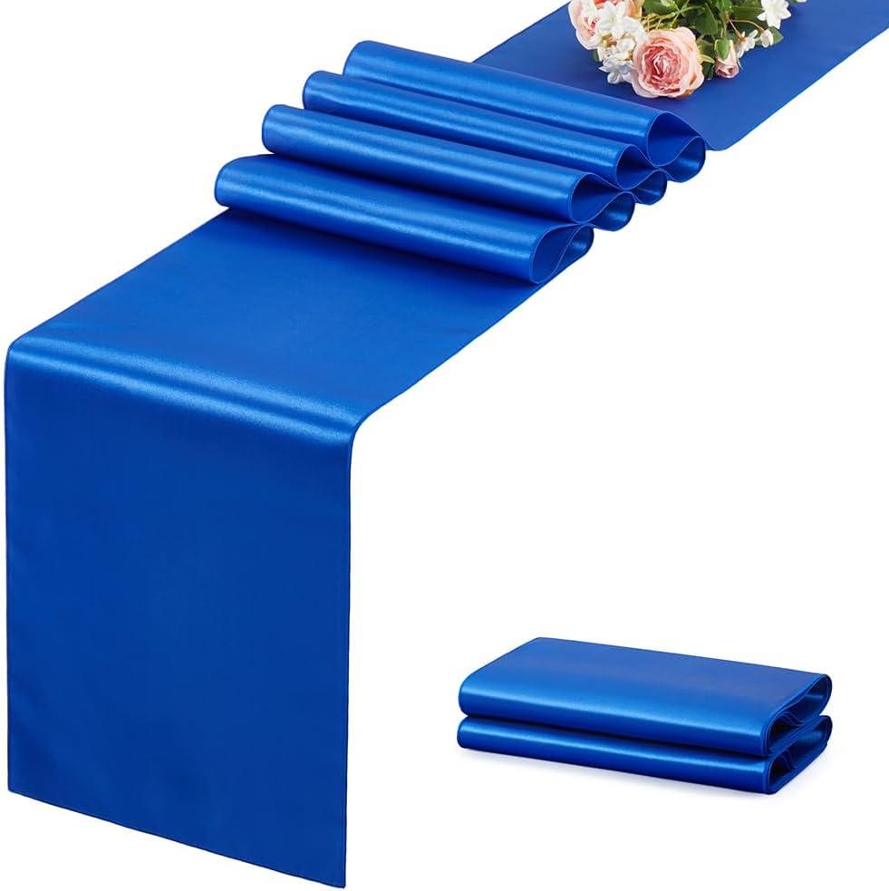 Royal Blue Satin Table Runner 12x108 Inches Long, Silk-Like Smooth Table Decor for Wedding Prom Event Party, 2 Pack