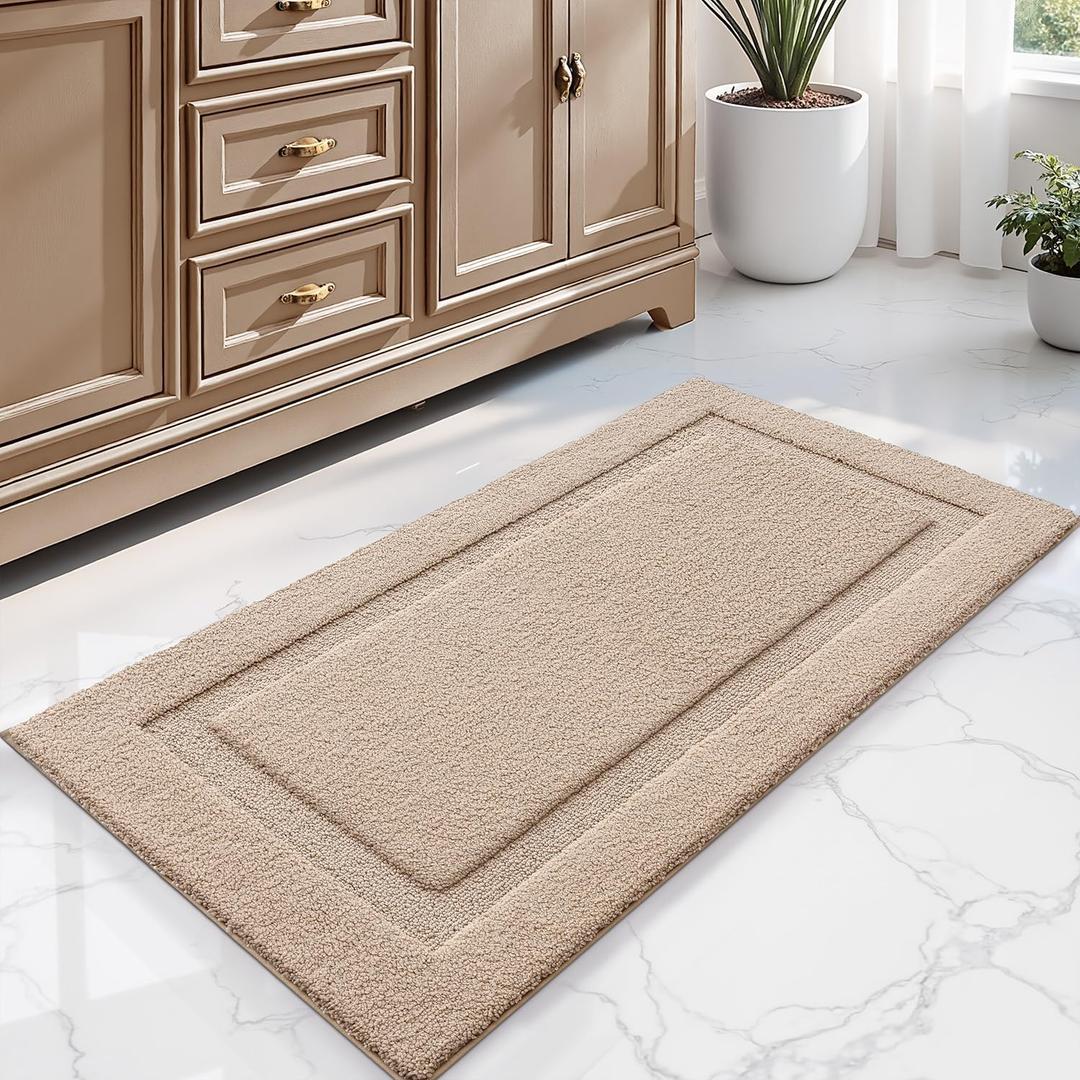 LUMI Large Ultra Soft Bathroom Rugs Non Slip with Rubber Backing, Absorbent Washable Bath Mat Quick Dry, Upgraded Premium Microfiber Plush Carpet for Bathtub and Shower Floor, Beige, 24x43