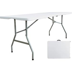 6ft Folding Table Heavy Duty Plastic Portable Picnic Table
Carry handle, Blow Molded Tabletop, 330lb Capacity, Indoor Outdoor Utility, Parties, Camping, Dining