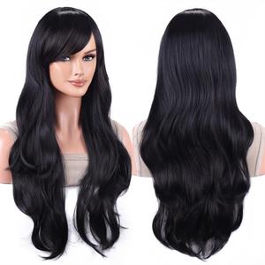ANESHE Wigs 28 Inch 70cm Long Curly Wavy Hair Wig Heat Resistant Cosplay Wig with Wig Cap (Black)