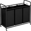LINZINAR 3-Bag Laundry Basket Hamper Laundry Sorter Cart laundry room organization with Heavy Duty Rolling Lockable Wheels and Removable Bags (Black)