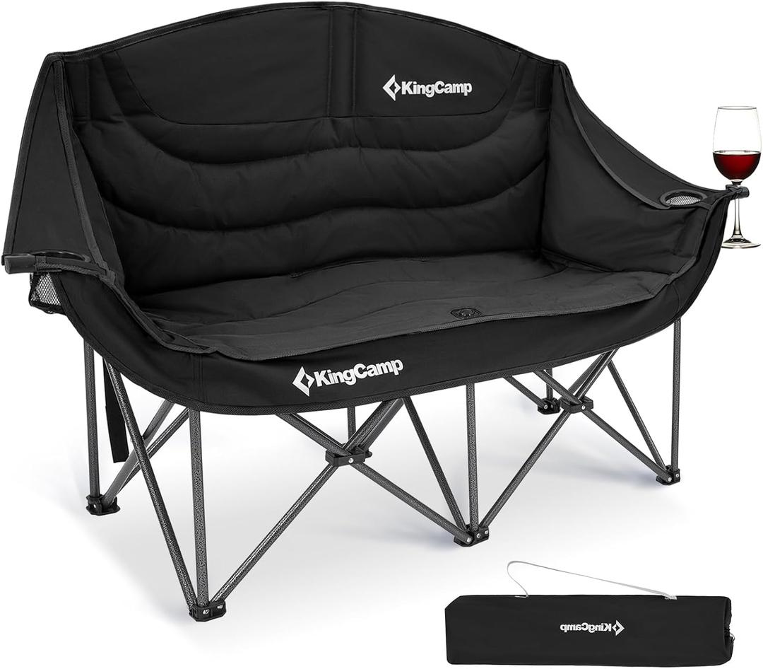 KingCamp Double Camping Chair, Oversized Heavy Duty Loveseat for Adults Portable Folding XL 2 Person Couch Padded Comfortable Two Seat with Cup Holder for Outdoor Lawn Backyard