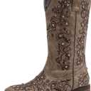 SheSole Womens Western Cowgirl Boots Fashion Rhinestone Square Toe Ladies Cowboy Boots Mid Calf (10, Brown)