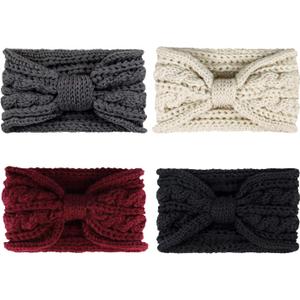 DRESHOW Knit Crochet Headband for Women Ear Warmer Soft Turban Stretch Warmer Headbands Winter Fashion Head Wrap (4 Pack A Crochet Knot)