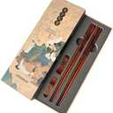 2 Pairs Reusable Wooden Chopsticks Set - Hand-Carved Dragon & Phoenix Design Food-Safe Non-Toxic Japanese Korean Chopsticks with Non-Slip Grip Asian Gift for Family Friends (9 Inch)