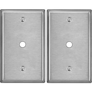 BESTTEN 2 Pack 1-Gang 0.406 Hole Metal Wall Plate with White or Clear Plastic Film for Telephone/Cable, Anti-Corrosion Stainless Steel Wallplate, Standard Size, Brushed Finish