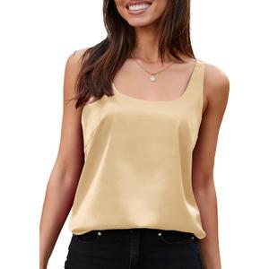 BLENCOT Women Satin Tank Top Casual Camisole Summer Shirt Basic Fashion Dressy Sleeveless Blouses S-2XL (S)