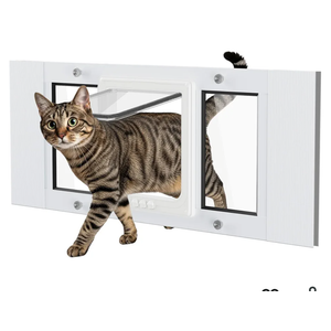 Cat Door for Window Weatherproof: Aluminum Frame Flap Pet Door Quick Fit Window Insert - Easy Adjustable to Fit Windows Width 15"-41" - 4 Secure Lock Modes with Magnetic Closure for Dog Cats