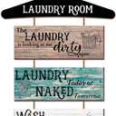 Laundry Room Wall Decor 4 Pieces Wooden Funny Laundry Room Signs Vintage Wash Dry Fold Repeat Signs Farmhouse Rustic Wall Decor(Brown, Blue, White)