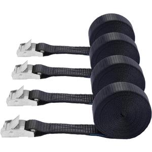 Lashing Straps,1" x 10Ft Adjustable Cam Buckle Tie Down Cinch Strap for Packing Black 4 Pack,Packing Straps Heavy-Duty for Cargo/Luggage/Kayak/Truck/SUV/Car Roof Rack (XK 25 mm * 3000 mm * 4 pcs Black)