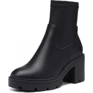 DREAM PAIRS Women's Chelsea Platform Boots Elastic Chunky Heel Lug Sole Ankle Booties Shoes (8, Black/Pu)