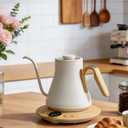 Cocinare Gooseneck Electric Kettle, 1F Precise Temperature Control, 1500W Fast Heating, Pour Over Coffee & Tea Kettle with Brew Timer & Keep Warm, Stainless Steel, 0.9L (White Maple)