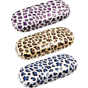 Frienda 3 Pieces Hard Shell Glasses Case Leopard Print Hard Shell Eyeglass Case Protective Sunglasses Case with 3 Pieces Glasses Cloth