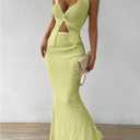 SOLY HUX Women's Two Piece Outfits Twist Front Halter Cami Tops and Skirt Summer Set (Yellow, XS)