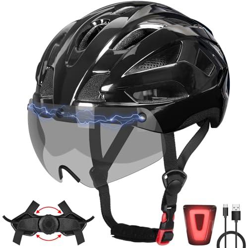 BOTHLIKE Bike Helmet Adult for Men and Women, Lightweight Ebike Helmet with LED Light & Magnetic Goggles, USB Charging Cable Included, Cycling Helmet for Adult with Adjustable Dial Fit 22.8"- 24.4 "