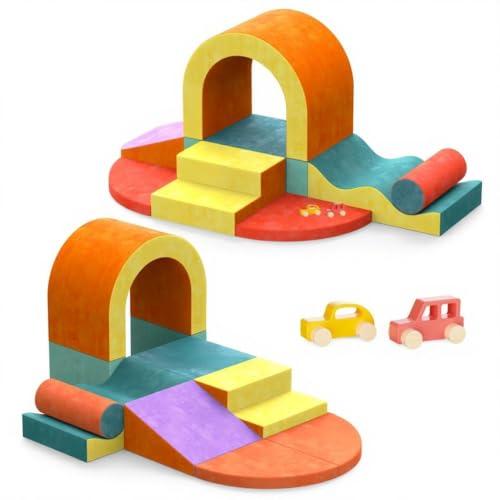 Yaofala Foam Climbing Blocks with Foldable Tent,10 PCS Soft Play Set for Toddlers 1-3, Colorful Toddler Climbing Toys Indoor, Flexible Crawling Foam Blocks
