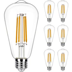 2700K Soft White Dimmable LED Edison Bulbs 60W Equivalent, ST19 6W LED Vintage Light Bulbs for Ceiling Light, 750LM, E26 Base, 6 Pack