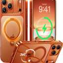 CASEKOO Cosmic Orange Glossy Designed for iPhone 17 Pro Case [360 Spin Magnetic Stand] [Fit for MagSafe][17FT Military Protection] Slim Polished Clear for iPhone 17 Pro Case with Stand, Cosmic Orange