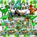 Dinosaur Birthday Decorations, Dino Birthday Party Supplies&Decorations 4 Year Old,Dinosaur Theme Party Decoration Set Include Banner Tablecloth Balloons Cake Toppers Plate Napkin for Kids Party