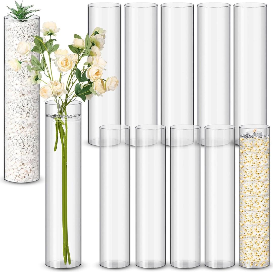 Nuogo 12 Pcs Plastic Clear Cylinder Vase for Home 16 Inch Acrylic Flower Clear Vase Centerpiece for Centerpieces Wedding Party Decorations