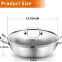 Delarlo Tri-Ply Stainless Steel 12 inch Everyday Pan with Glass Lid, Deep Saute Pan, Kitchen Everything Pan, High Side Chef's Pans, Induction Cooking Pot, Dishwasher Safe, 4QT Stock Pot Up To 600