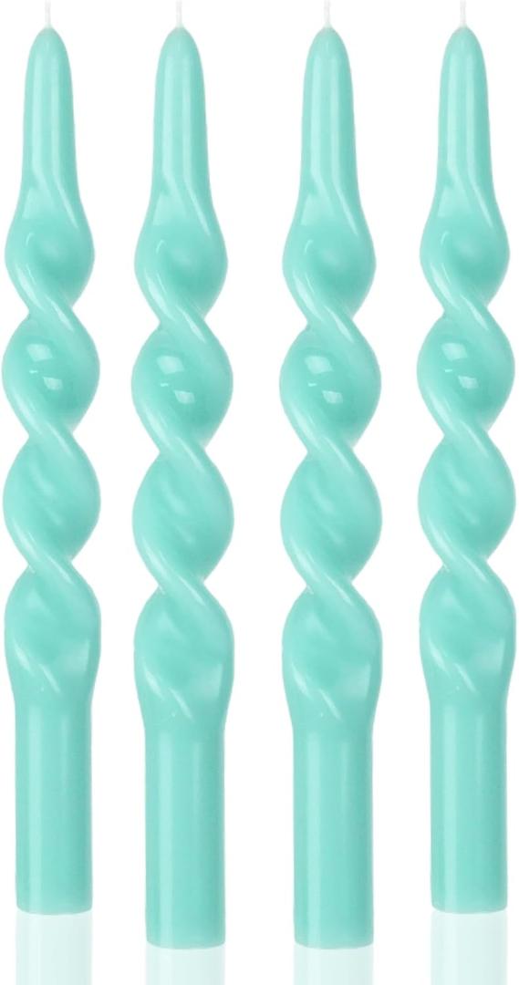 MAITREYA Teal Taper Candles Conical Stick Candles Spiral Taper Candles-Set of 4 for Decoration Weddings Party Church-Unscented Dripless Candles,10inch(C-Teal)