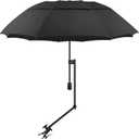XLINGZA UPF 50+ Beach Umbrella with Adjustable Universal Clamp, Portable Golf Umbrella for Chair, Golf Cart, Stroller, Bleacher, Patio, Fishing, BBQ Parties (Double Layer/ Manual/ L Black)