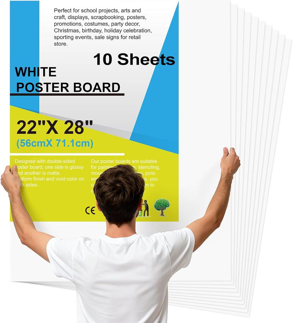 White Poster Board 22×28In 10Pcs